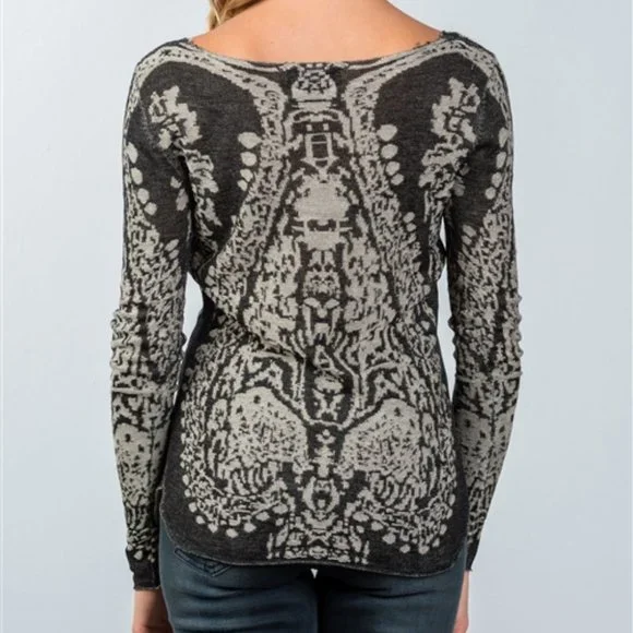 Beulah Ladies Dark & Light Gray Textured Long Sleeve Blouse - Small & Medium - Picture 2 of 10